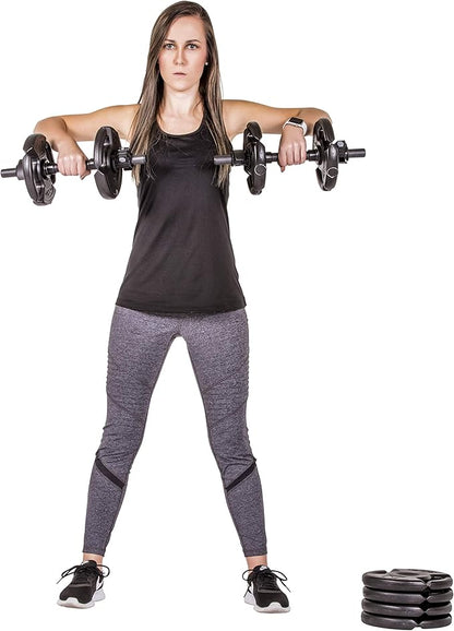 The Step Fitness Adjustable Dumbbell Set or Barbell Weight Set, 35-60 lbs, with Collars, and Weights