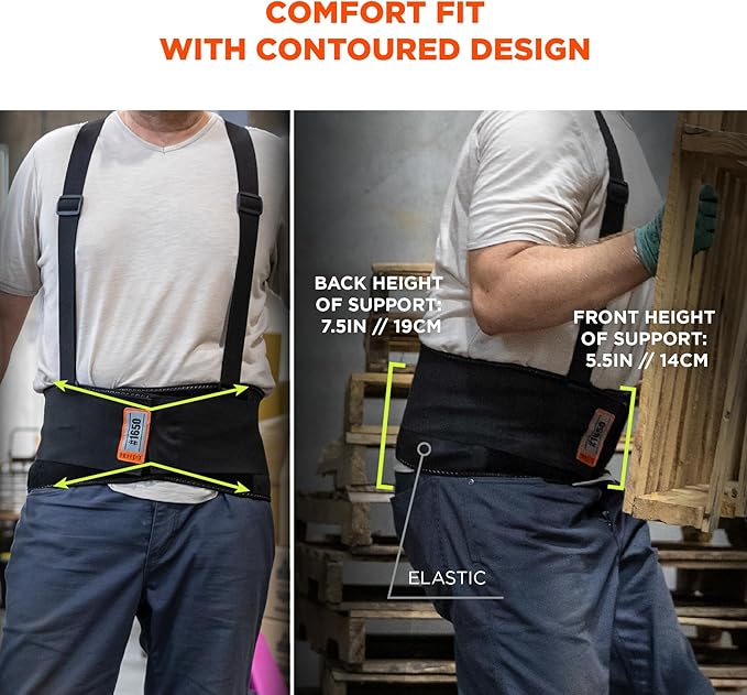 Ergodyne ProFlex 1650 Back Support Belt, 7.5" Elastic, Adjustable, Removeable Straps