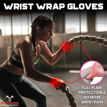 FITNESS FORCE Ventilated Weightlifting Gloves Workout Gloves for Men & Women with Built-in Wrist Wraps Fingerless Gym Gloves for Men Perfect for Exercise Fitness, Weight Lifting, Cross Training