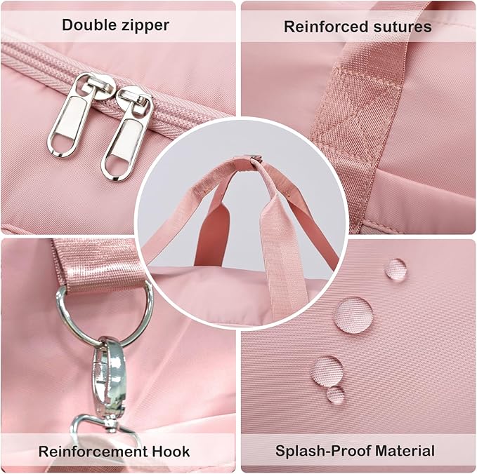 Eslcorri Gym Duffle Bag for Women Men, Sports Backpack with Wet & Shoe Compartment, Fitness Overnight Weekender Bag for Yoga, Swim, Travel (Style B, Pink)