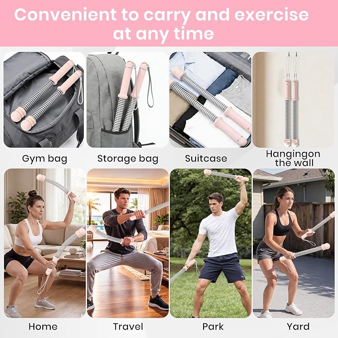 Ropeless Battle Ropes, Adjustable Weighted Cordless Trainer for Home Gym HIIT Low Impact Workouts, 17.1 in Portable with Sliding Resistance Rings and Storage Bag (Pink)