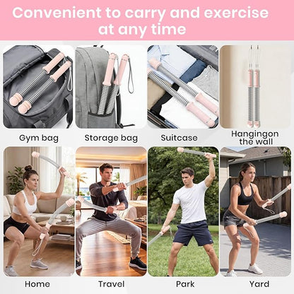 Ropeless Battle Ropes, Adjustable Weighted Cordless Trainer for Home Gym HIIT Low Impact Workouts, 17.1 in Portable with Sliding Resistance Rings and Storage Bag (Pink)