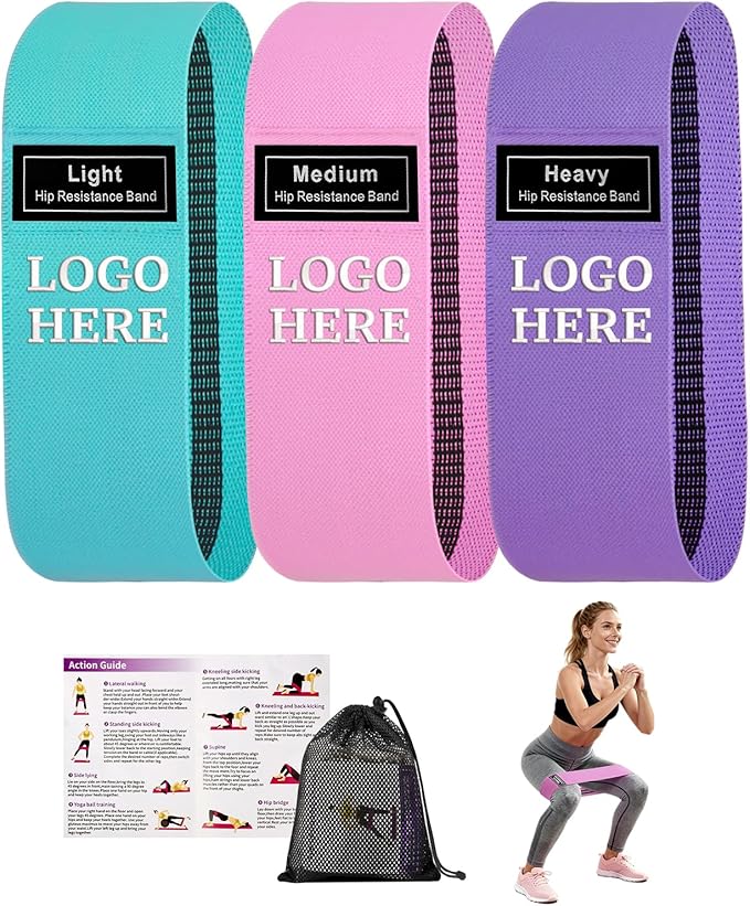 Muka 3 Pcs Custom Fabric Resistance Bands Embroidered with Logo, Booty Stretch Band Loops Elastic Straps for Legs Glute Thigh
