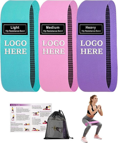 Muka 3 Pcs Custom Fabric Resistance Bands Embroidered with Logo, Booty Stretch Band Loops Elastic Straps for Legs Glute Thigh