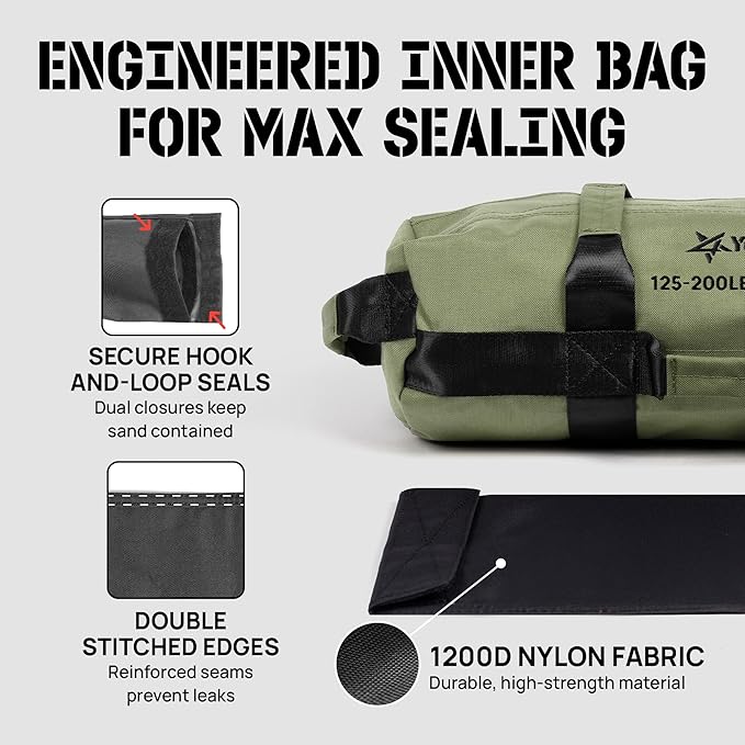 Yes4All Sandbags for Working Out, Adjustable Sand Bags for Weight Training with Handles, Multiple Colors & Sizes 5-200lbs