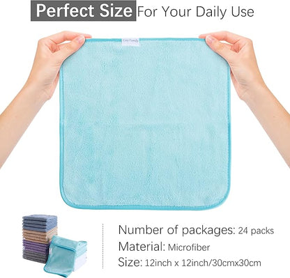 Cosy Family 24 Pack Soft Washcloths Set - 12 x 12 inches, Quick Drying - Highly Absorbent Coral Velvet Fingertip Towel Bathroom Wash Clothes for Bath, Spa, Facial, Kitchen - Warm Color