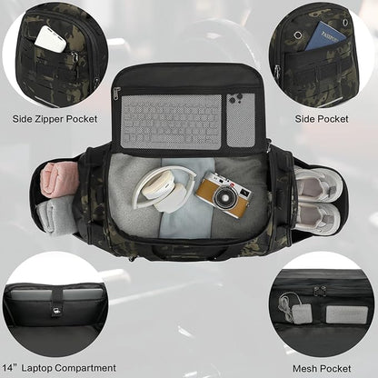 Gym Bag for Men Women 45L Sports Duffle Bag for Travel Tactical Military Duffel Bag with Shoe & Laptop Compartment Lightweight Medium Weekender Travel Bags for Fitness Training Workout, Camo