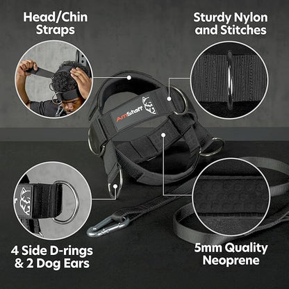 AmStaff Fitness Neck Harness for Weight Lifting – Adjustable Head & Chin Strap for Neck Strength, Muscle Building, Workout Training & Injury Recovery Support