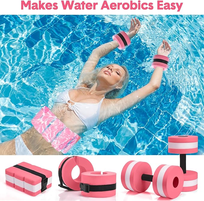 5 Pcs Pool Aquatic Exercise Set Including 2 Lightweight Water Dumbbells, 2 Ankle Swimming Weights, and Swim Belt Water Exercise Equipment for Aquatic Aerobics