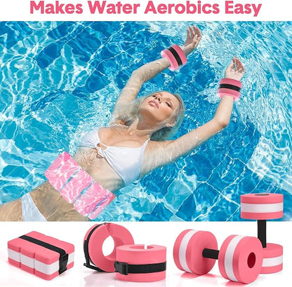 5 Pcs Pool Aquatic Exercise Set Including 2 Lightweight Water Dumbbells, 2 Ankle Swimming Weights, and Swim Belt Water Exercise Equipment for Aquatic Aerobics