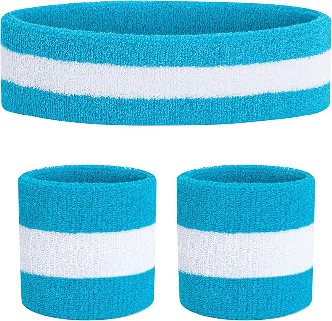 ONUPGO Sweatband Set Sports Headband Wristband Set Sweatbands Terry Cloth Wristband Wrist Sweatband Headbands Moisture Wicking Sweat Absorbing Head Band