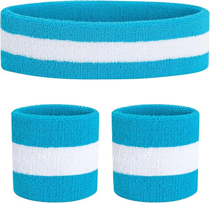 ONUPGO Sweatband Set Sports Headband Wristband Set Sweatbands Terry Cloth Wristband Wrist Sweatband Headbands Moisture Wicking Sweat Absorbing Head Band