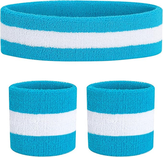 ONUPGO Sweatband Set Sports Headband Wristband Set Sweatbands Terry Cloth Wristband Wrist Sweatband Headbands Moisture Wicking Sweat Absorbing Head Band