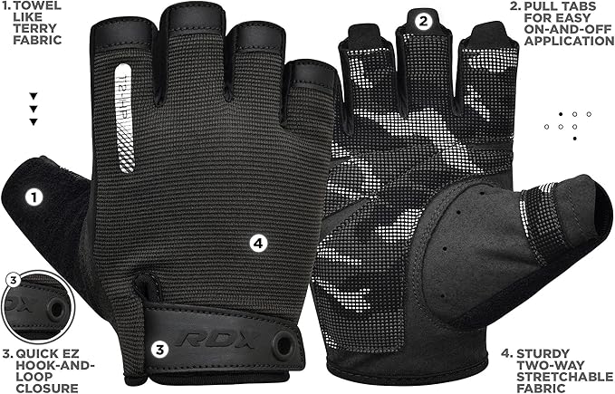 RDX Weight Lifting Gloves, Additional Stretchable Long Wrist Support, Full Palm Grip, Men Women Fitness HIIT Workout, Bodybuilding Powerlifting Strength Training Cycling Exercise Home Gym Equipment