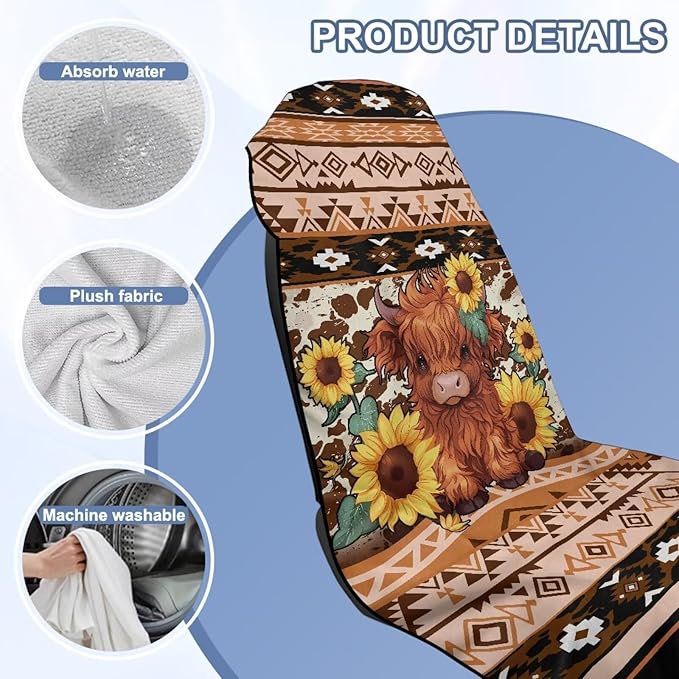 Bulopur Highland Cow Sweat Proof Towel for Car Seat Soft Comfortable Removable Car Seat Towel Front Seats Cover After Gym Beach Yoga Workout Aztec Automotive Accessories