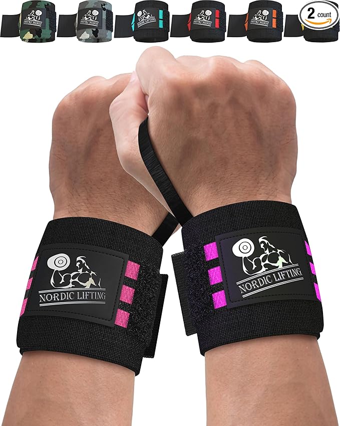 Nordic Lifting Wrist Wraps (2 Pairs) – Lifting Wrist Wraps with Thumb Loop for Weightlifting, Powerlifting & CrossFit – Durable Wrist Support Straps for Men & Women – Gym Essentials for Heavy Lifts