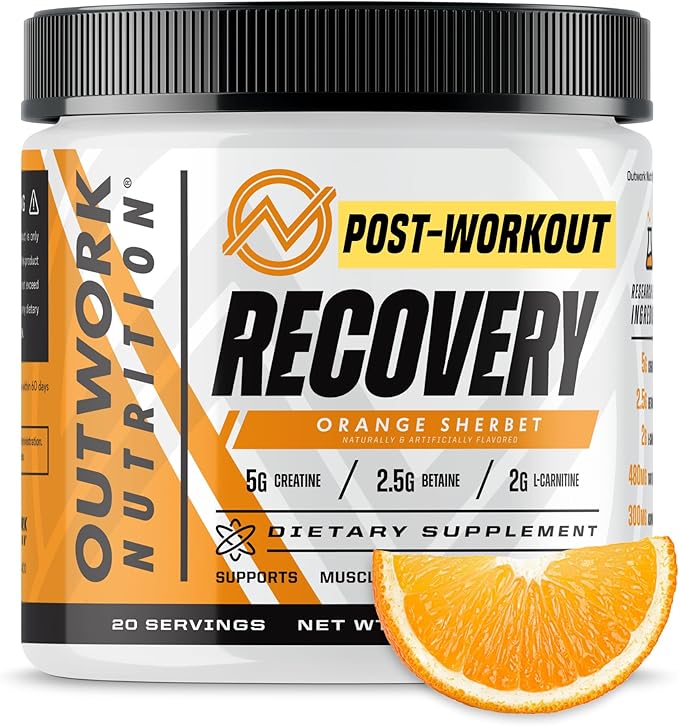 Outwork Nutrition Post Workout Recovery Powder - Creatine Monohydrate, KSM-66 Ashwagandha & Tart Cherry - Speeds Recovery, Eases Soreness - Creatine Powder for Men & Women, Orange Sherbet, 230 Gr