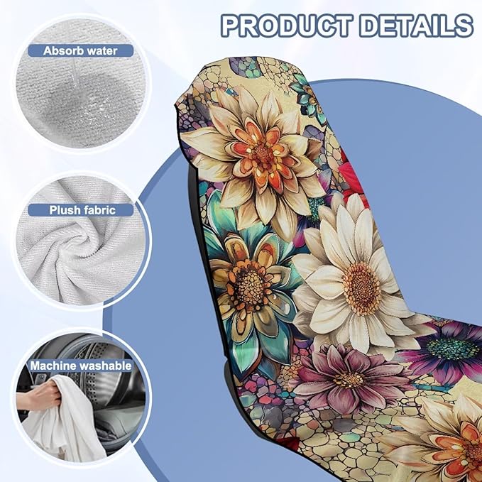 Bulopur Dahlia Floral Car Seat Sweat Protector Soft Sand Free Beach Towel for Yoga Mat Non-Slip Breathable Car Seat Cover Washable Sweat Towel Fits for SUV Sedan Truck