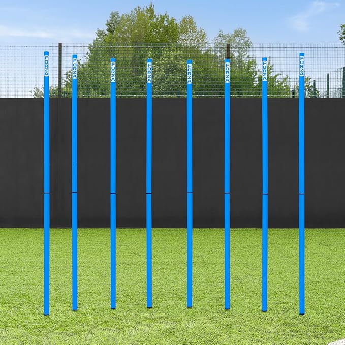 FORZA Slalom Agility Poles | Improve Endurance, Speed & Footwork | Color, Size & Rubber Base Options Available [8 Pack]