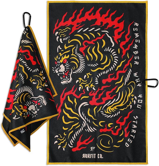 RokFit Gym & Golf Towel – Multi-Use, Quick-Dry, Durable Utility Towel with Bold Graphic and Carabiner Clip (Remember Why You Started)