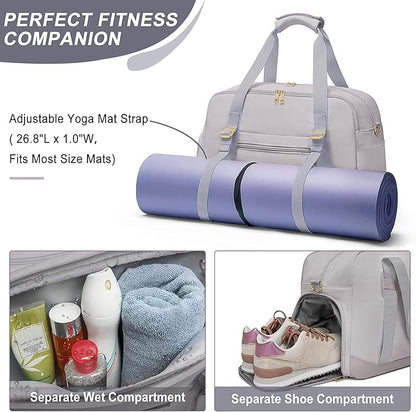 Sports Gym Bag for Women, Travel Duffle Bag with Shoe Compartment & Wet Pocket, Fitness Yoga Bag