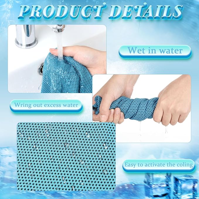 Honoson 10 Pack Cooling Towels Bulk - 47"x12" Soft Breathable Ice Towels for Neck & Face, Portable Chilly Rags Microfiber Sweat Rags for Yoga, Sports, Gym, Workout & Fitness(Light Blue)