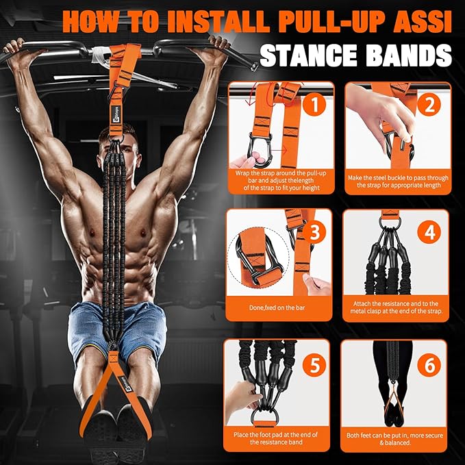 Pull Up Assistance Bands,Up to 300 lbs Assistance,Adjustable Heavy Duty 4 Pull Up Bands with Handle and Door Anchor for Home Gym Fitness Exercise Strength Training Workout Equipment