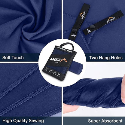 APEXUP Microfiber Travel Towel, Ultra Absorbent Quick Dry Towels, Lightweight Gym Sports Camping Towel for Workout, Yoga, Beach, Shower, Swimming (60"×30", Navy Blue)