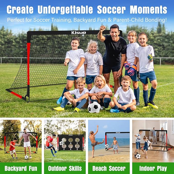 Kids Soccer Goal for Backyard Set - 2 of 6x4 ft Soccer Goals Training Equipment, Soccer Net for Kids Age 3-5 6-8 8-10 10-12, Ball, Targets for Toddler Kid Youth Soccer Games Sports Outdoor Play
