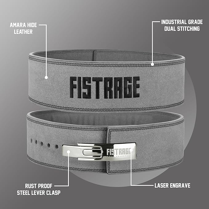 FISTRAGE Lever Buckle Weight Lifting Leather Black Belt Gym Back Support for Men & Women Training Fitness Exercise for Tough Workouts | Power Lifters | Supports Lumber Lower Back