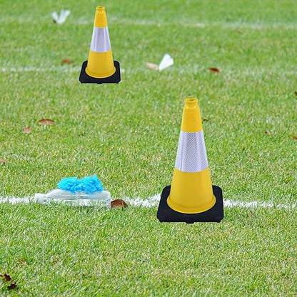 8 Pack 18 Inch Yellow Traffic Cones with Black Base - Durable Markers for Sports Training, Field Boundaries, and Outdoor Activities (8, Yellow, 18 Inch)