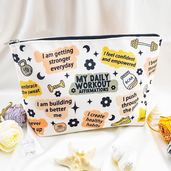 Workout Gifts for Women Gym Gifts for Women Gym Bag for Fitness Lovers Fitness Athletic Trainer Gift Workout Bag Daily Affirmations Makeup Bag Inspirational Mental Health Gift for Female