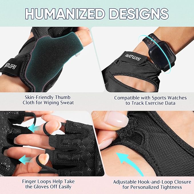 SIMARI Workout Gloves for Women Men with Full Palm Protection, Strong Grip, Cushion Impact, Breathable, Suitable for Gym Training, Kayaking, Weight Lifting, Exercise, Fitness, Cycling