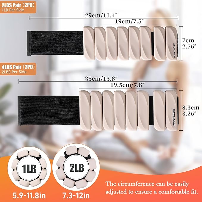 Ankle Weights Set of 2 (1 lb/2 lb Each) for Women Men Adjustable Wrist Bracelet for Home Gym Weighted Bangles Wristbands Leg Arm Weights for Walking Swimming Running Pilates Yoga Gym