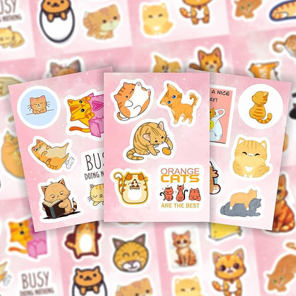 BulbaCraft Orange Cat Stickers for Water Bottle and Laptop - Orange Cat Party Supplies & Decorations, Waterproof Vinyl Decals, Cute Animal and Pet Stickers, Gifts for Women & Men
