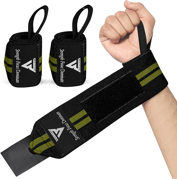 Weight Lifting Wrist Wraps – 18” Cotton Wrist Support with Thumb Loop – Gym Straps for Workout Powerlifting Weightlifting Fitness Strength Training, Stiff Wrist Straps