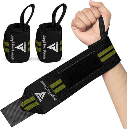 Weight Lifting Wrist Wraps – 18” Cotton Wrist Support with Thumb Loop – Gym Straps for Workout Powerlifting Weightlifting Fitness Strength Training, Stiff Wrist Straps