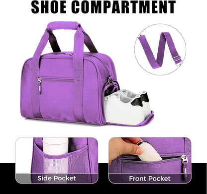 SeaRock 14 inch Small Gym Bag for Men & Women, Mini Duffle Bag with Shoe Compartment, Carry On Duffel Bag for Travel Sports, Purple
