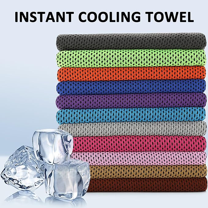 Peicees 10 Pack Microfiber Cooling Towels for Neck Sports Gym Workout Cooling Towel, 40x12 Inches Fast Drying Super Absorbent Compact Lightweight for Climbing Camping Travel Beach