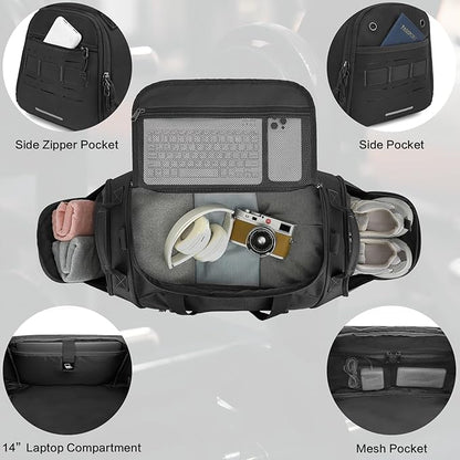 Gym Bag for Men Women 45L Sports Duffle Bag for Travel Tactical Military Duffel Bag with Shoe & Laptop Compartment Lightweight Medium Weekender Travel Bags for Fitness Training Workout, Black