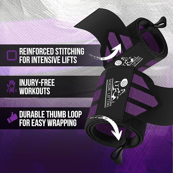 Nordic Lifting Wrist Wraps (1 Pair/2 Wraps) – Lifting Wrist Wraps with Thumb Loop for Weightlifting, Powerlifting & CrossFit – Durable Wrist Support Straps for Men & Women – Gym Essentials for Heavy Lifts