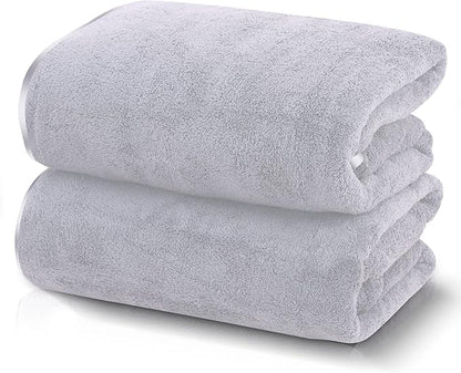 TENSTARS Silk Hemming Bath Towels for Bathroom Clearance - 27 x 55 inches - Light Thin Quick Drying - Soft Microfiber Absorbent Towel for Bath Fitness, Sports, Yoga, Travel, Gym - 2 Pack, Light Grey