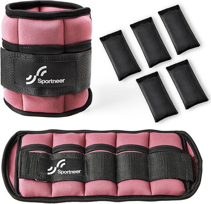 Sportneer Adjustable Ankle Weights Set - 1 Pair (2-10 lbs) Removable Sandbags for Women & Men, Comfortable Neoprene Leg Weights for Walking, Running, Pilates, Yoga, Home Workout & Physical Therapy