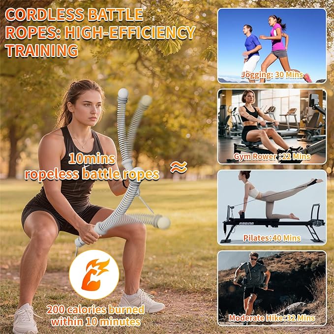 Ropeless Battle Ropes Adjustable Weight, Portable Cordless Battle Ropes for Home Gym with Storage Bag, High Calorie Burn for Men & Women, Fitness Equipment for HIIT & Low-Impact Aerobic Training