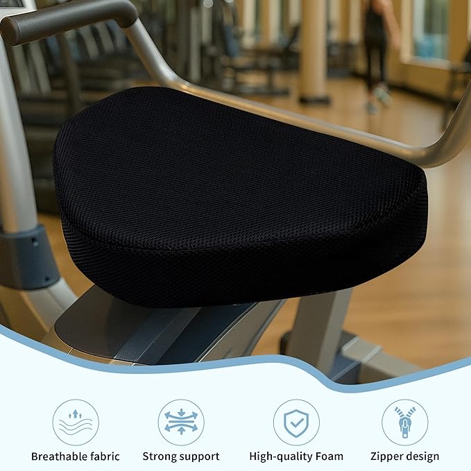Exercise Bike Seat Cushion for Long Rides, High-Density Foam Padding, Breathable Mesh Non-Slip Cover, Stationary Bike & Rowing Machine Seat Pad for Comfort and Support