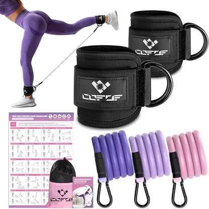 Ankle Resistance Bands with Cuffs, Ankle Bands for Working Out, Kickbacks Hip, Leg Glute Exercise Equipment with Training Poster, Resistance Workout Equipment for Women