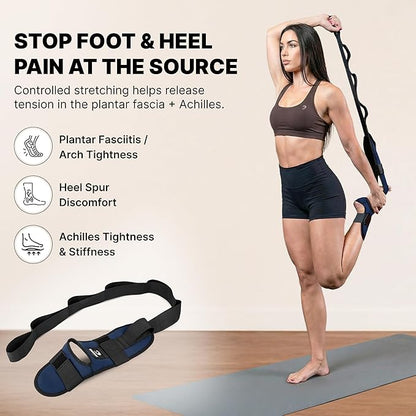 DMoose Fitness Foot & Calf Stretcher with Adjustable Padded Stretching Strap for Plantar Fasciitis, Hamstring, Heel Spurs and Achilles Tendonitis Relief - Yoga Leg Stretch Strap for Flexibility