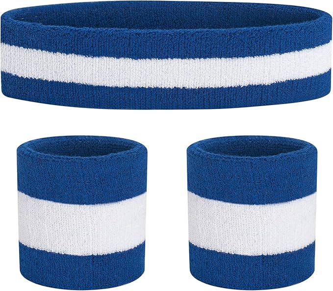 Sweatbands Headband and Wrist Set, Cotton Sweat Band for Athletic Men and Women, Sweatbands Sports Headbands for Working Out, Running, Basketball, Tennis, Yoga