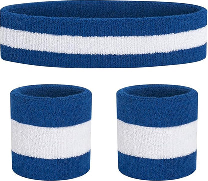 Sweatbands Headband and Wrist Set, Cotton Sweat Band for Athletic Men and Women, Sweatbands Sports Headbands for Working Out, Running, Basketball, Tennis, Yoga