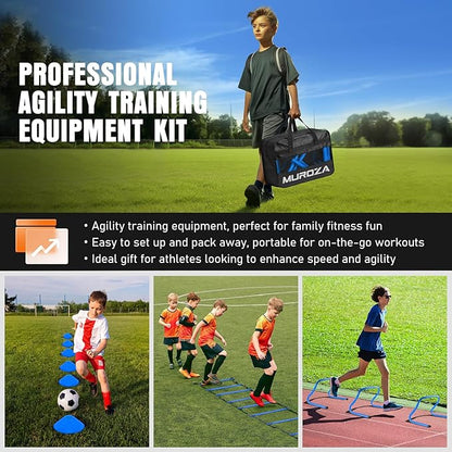 Agility Ladder, Agility Speed Training Equipment Set, 20ft Speed Ladder, 12 Soccer Cones, 4 Hurdles, Jump Rope, Running Parachute, Soccer Football Basketball Training Equipment Accessories